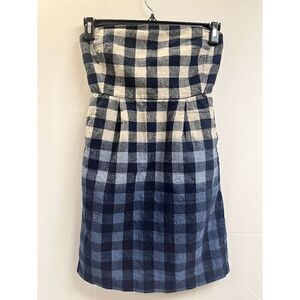 Gap Womens Blue Plaid Strapless Woven Zip Linen Cotton Lined Mini Dress Size 4